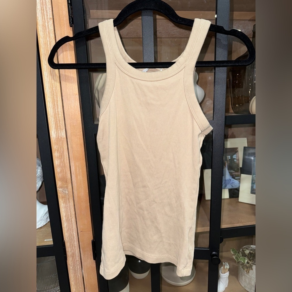H&M ribbed tank top scoop high neck fitted beige sand neutral capsule